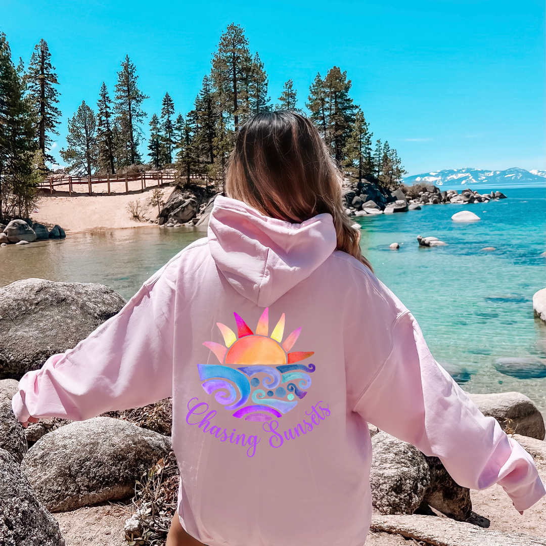 Oversized Hoodie Women's Beach Hoodie with Sunset Graphic Pink Hoodie Gift for Her
