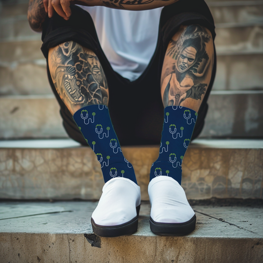 Stethoscope Print Socks: Medical Field Cushioned Crew Socks