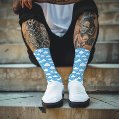 Rain Cloud Crew Socks: Blue Sky Print, Cozy Gift