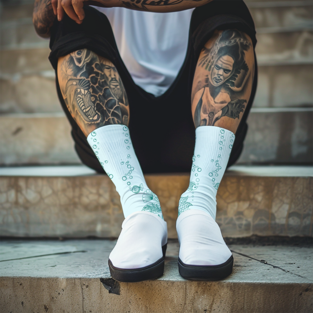 Summer Ocean Lover Crew Socks - Fish & Bubbles Design