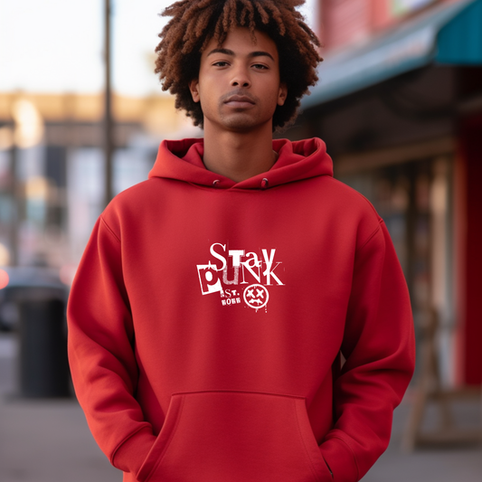 Stay Punk Graphic Hoodie – Rebel Red or Classic Black – Unisex