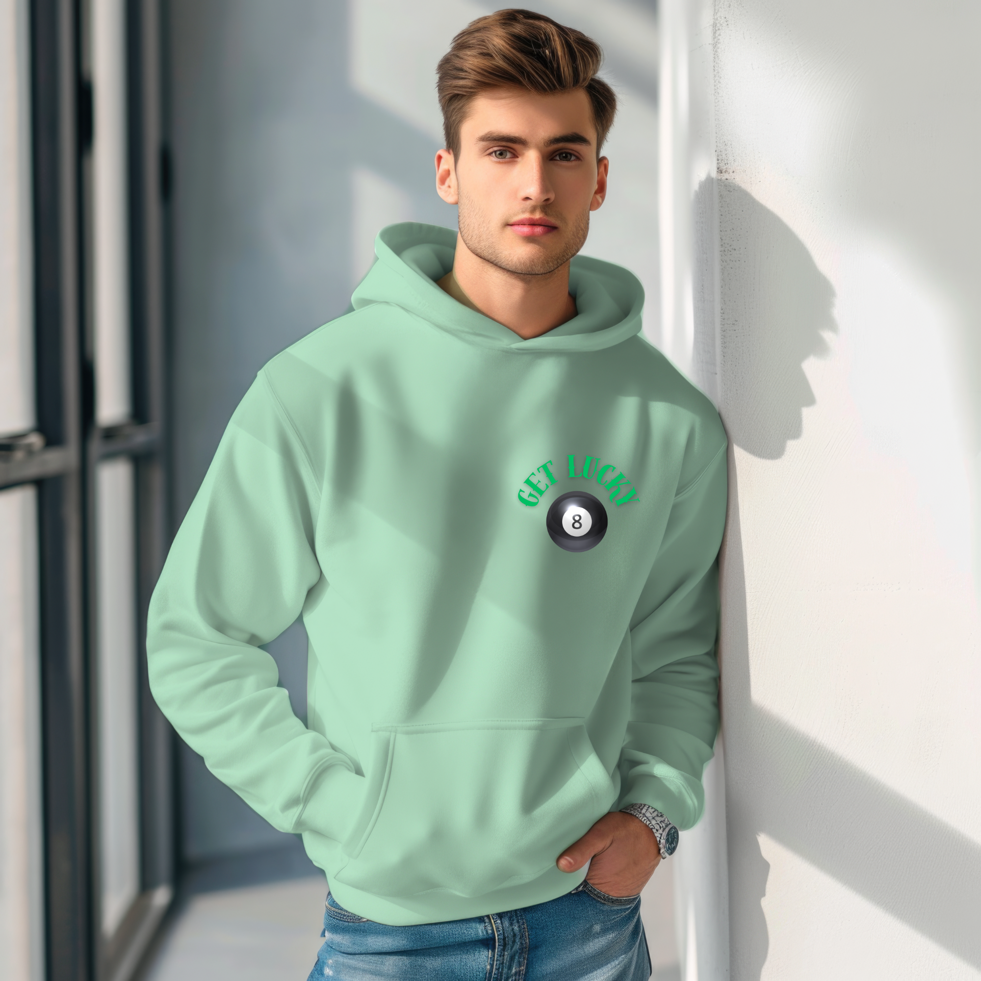 Mint Green 8-Ball Hoodie – Unisex Lucky Graphic Sweatshirt