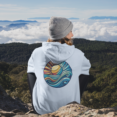 Beach-Inspired Unisex Heavy Blend Hoodie - Relaxed Fit, Cozy and Stylish Sweatshirt with Sun and Waves Design