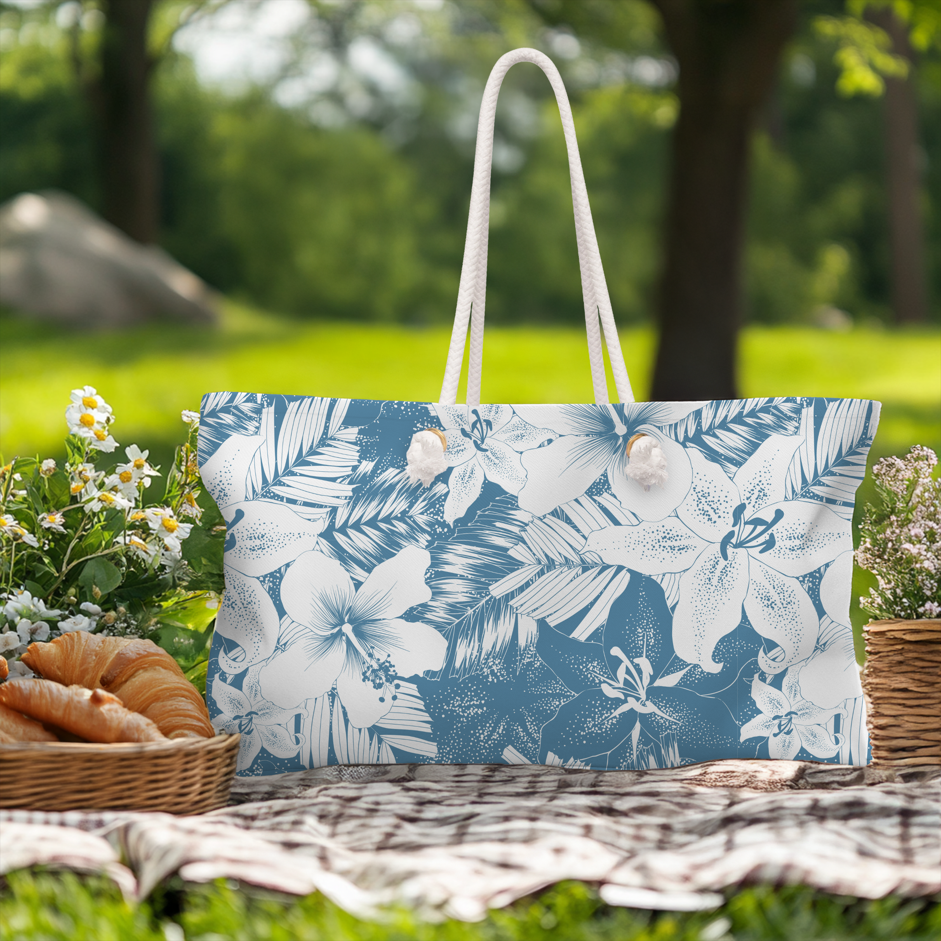 Blue Tropical Floral Weekender Bag