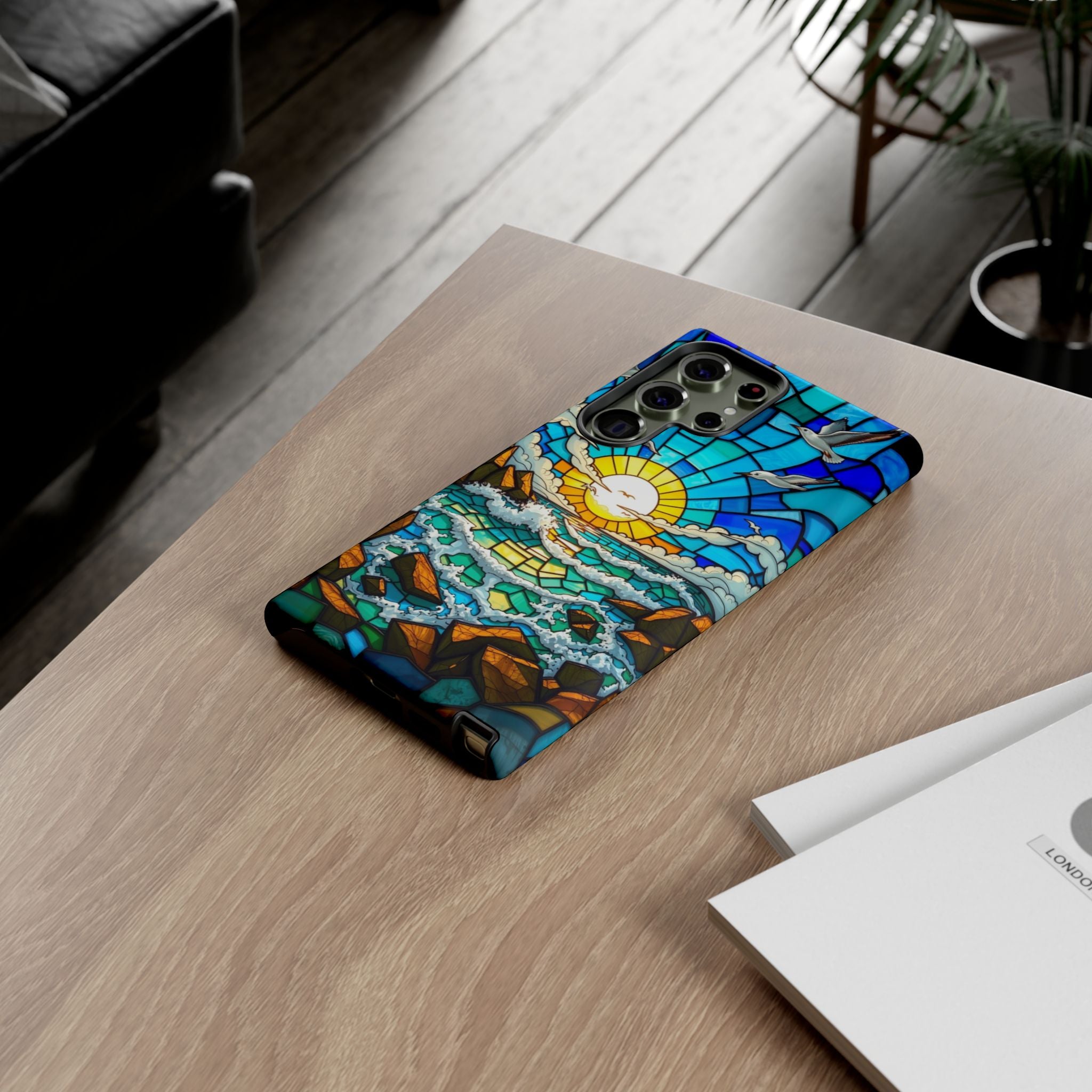 Beach Phone Case Samsung Ocean Sunset Phone Cover Stained Glass Phone Case Seascape Art for Beach Lovers Gift Coastal Vibe Accessory