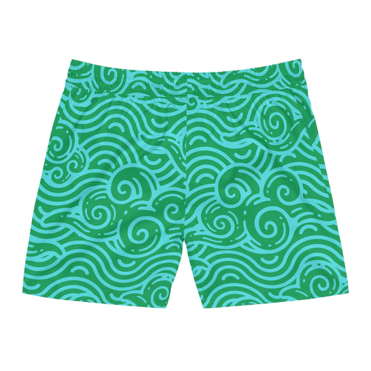 Green Swirlies Men's Mid-Length Swim Shorts (AOP)