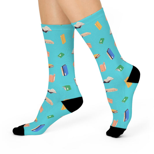 Book Print Cushioned Crew Socks – Comfortable & Stylish