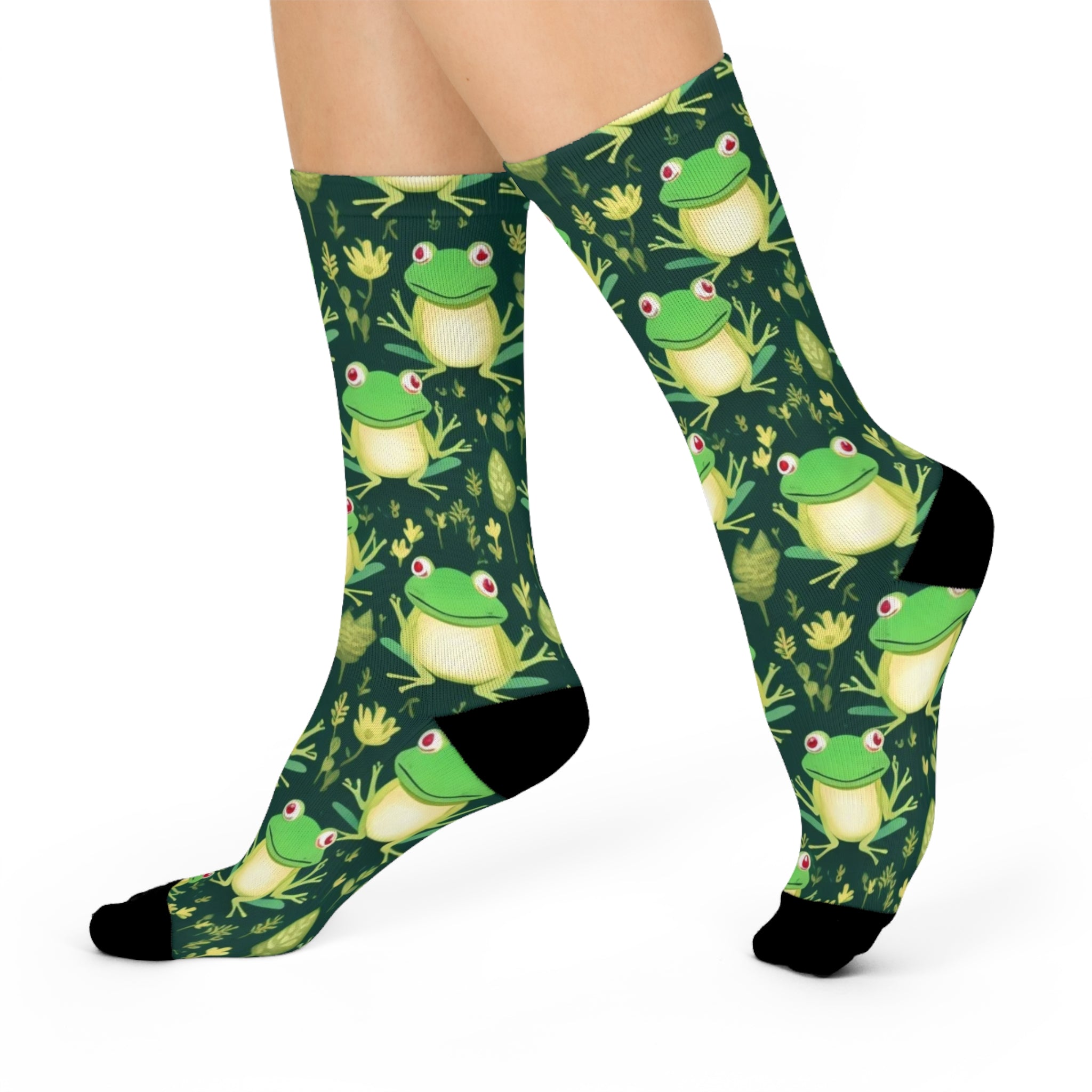 Frog Print Cushioned Crew Socks