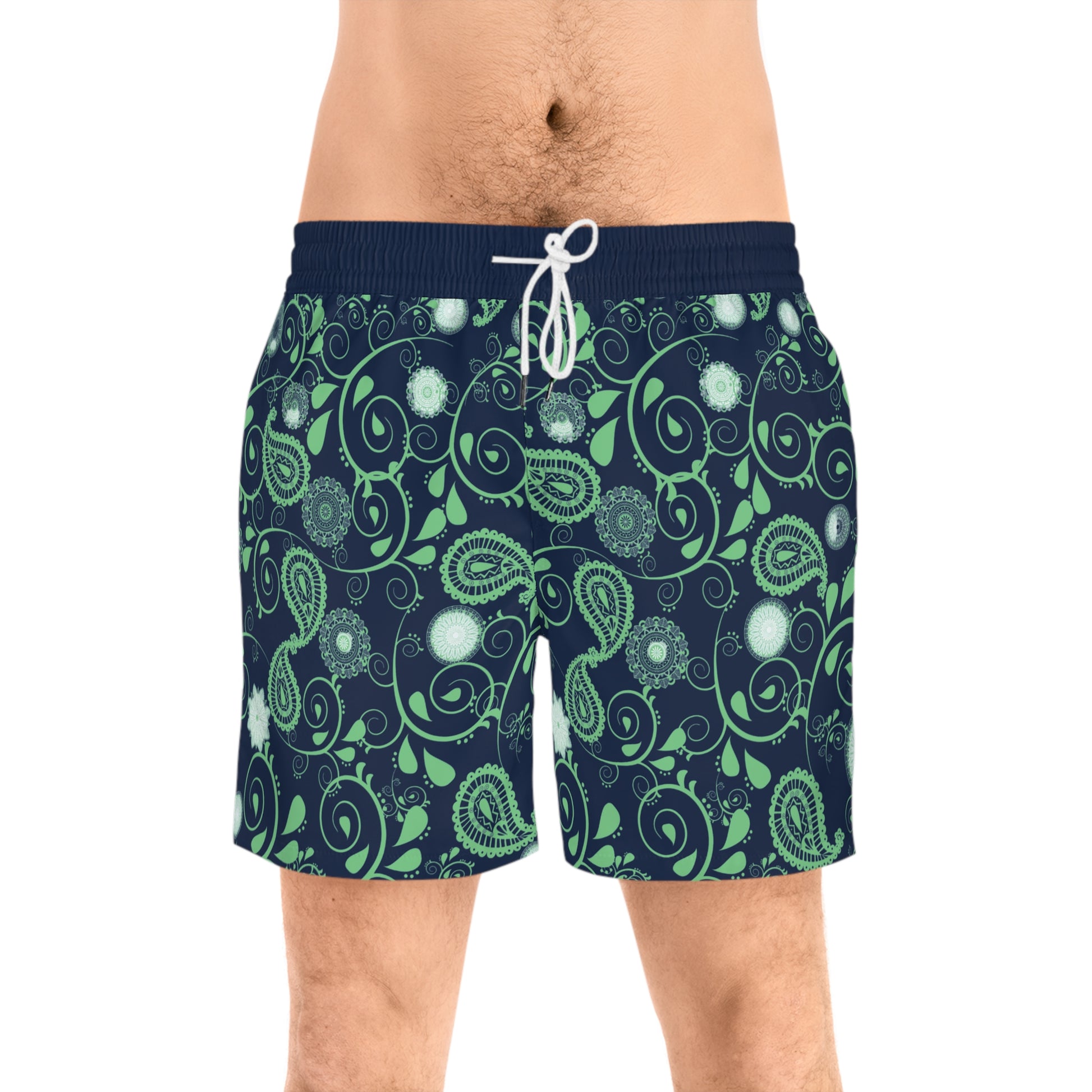 Men's Green Paisley Swim Shorts Mid