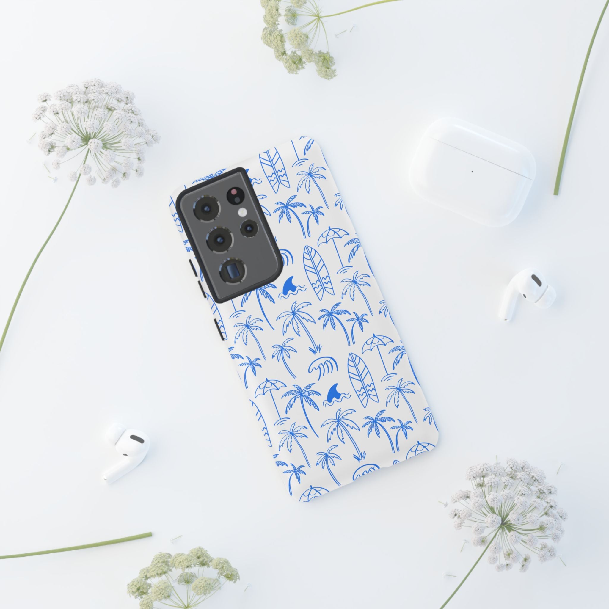 Tropical Beach Phone Case for iPhone, Samsung Galaxy, Google Pixel Palm Trees and Surfboards Design, Coastal Style, Durable Protection