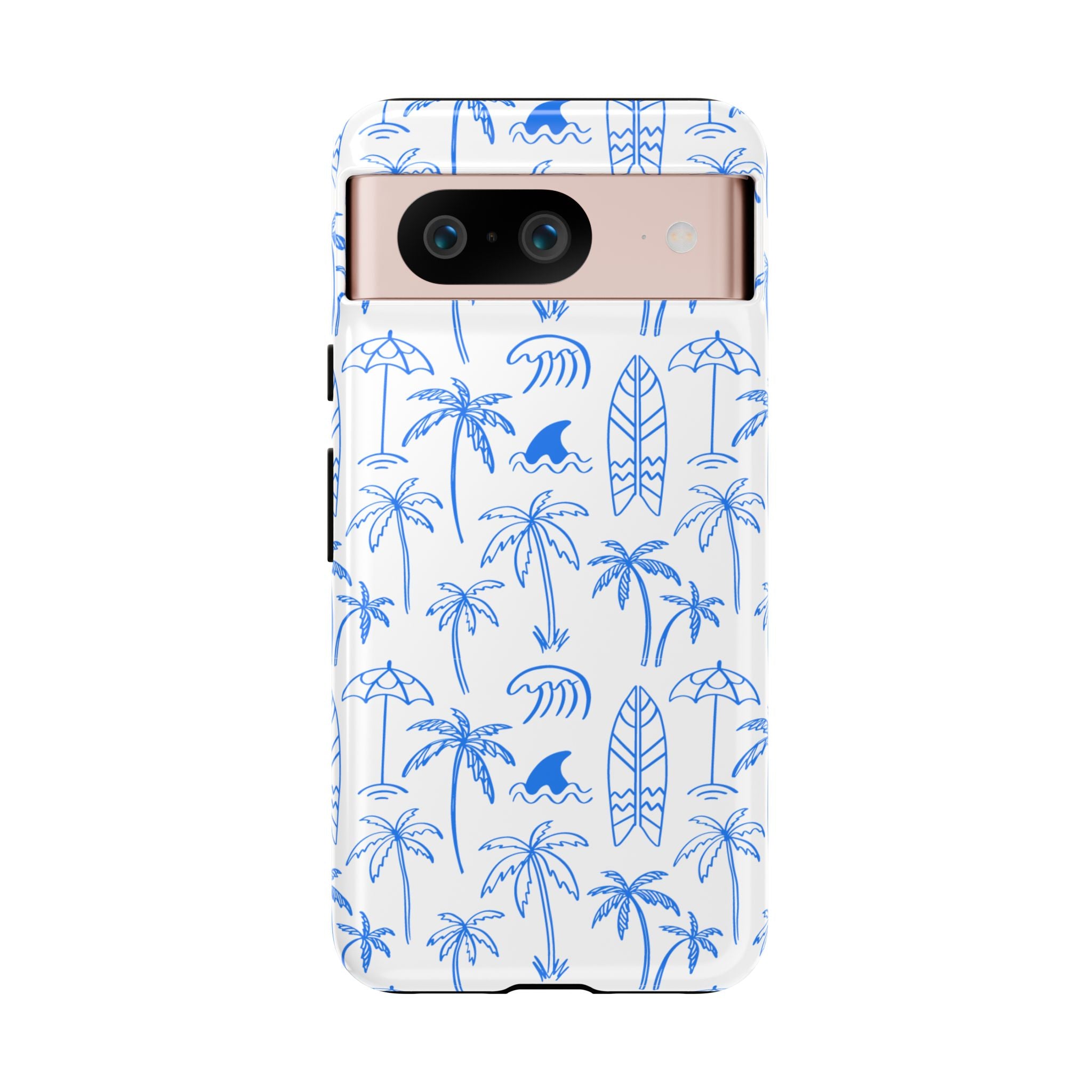 Tropical Beach Phone Case for iPhone, Samsung Galaxy, Google Pixel Palm Trees and Surfboards Design, Coastal Style, Durable Protection