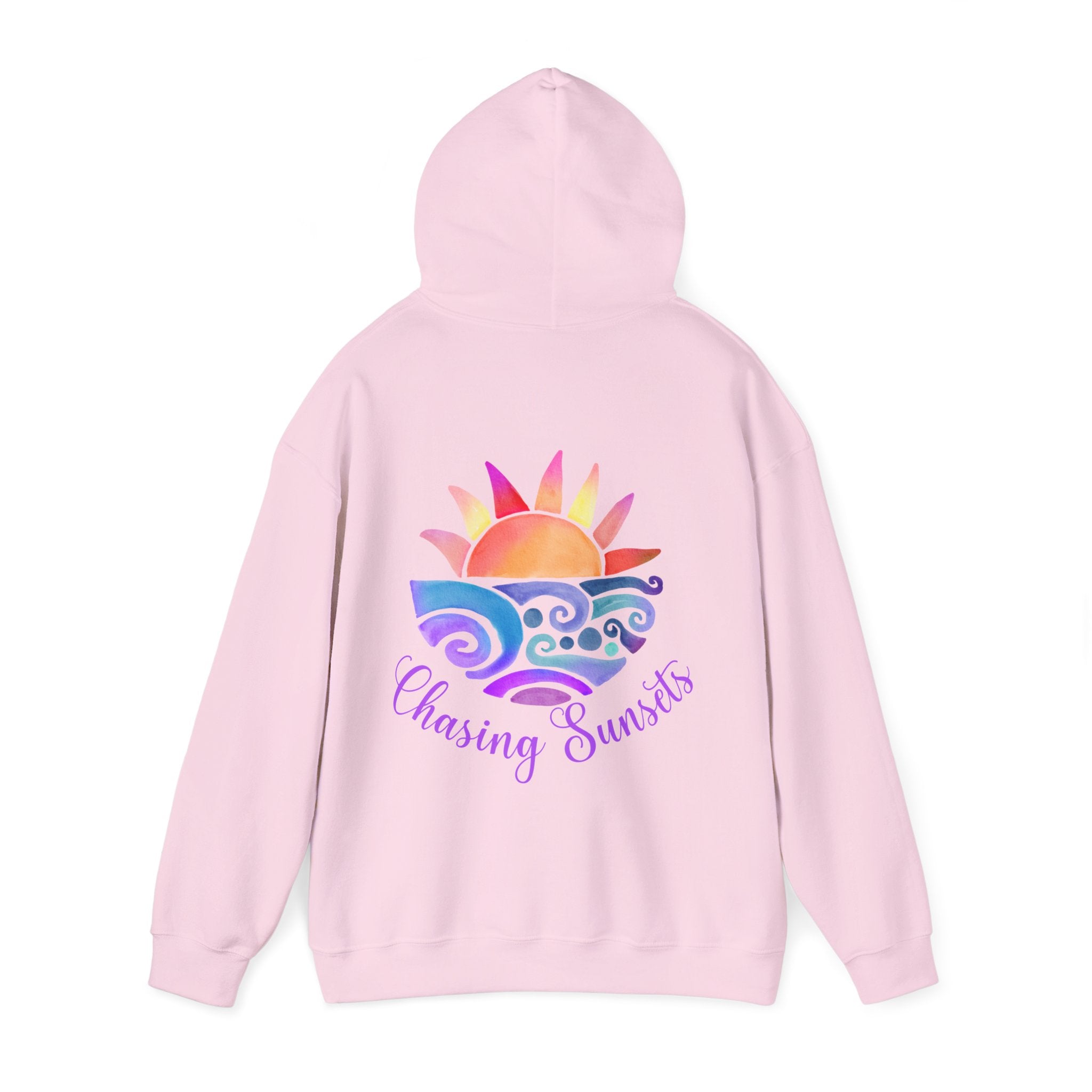 Oversized Pink Beach Hoodie – Sunset Graphic Front & Back