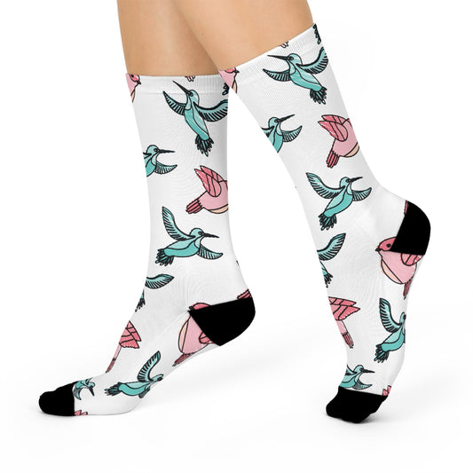 Bird Print Cushioned Crew Socks