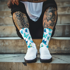 Beautiful Blue Butterflies Printed Crew Socks