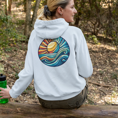 Beach-Inspired Unisex Heavy Blend Hoodie - Relaxed Fit, Cozy and Stylish Sweatshirt with Sun and Waves Design