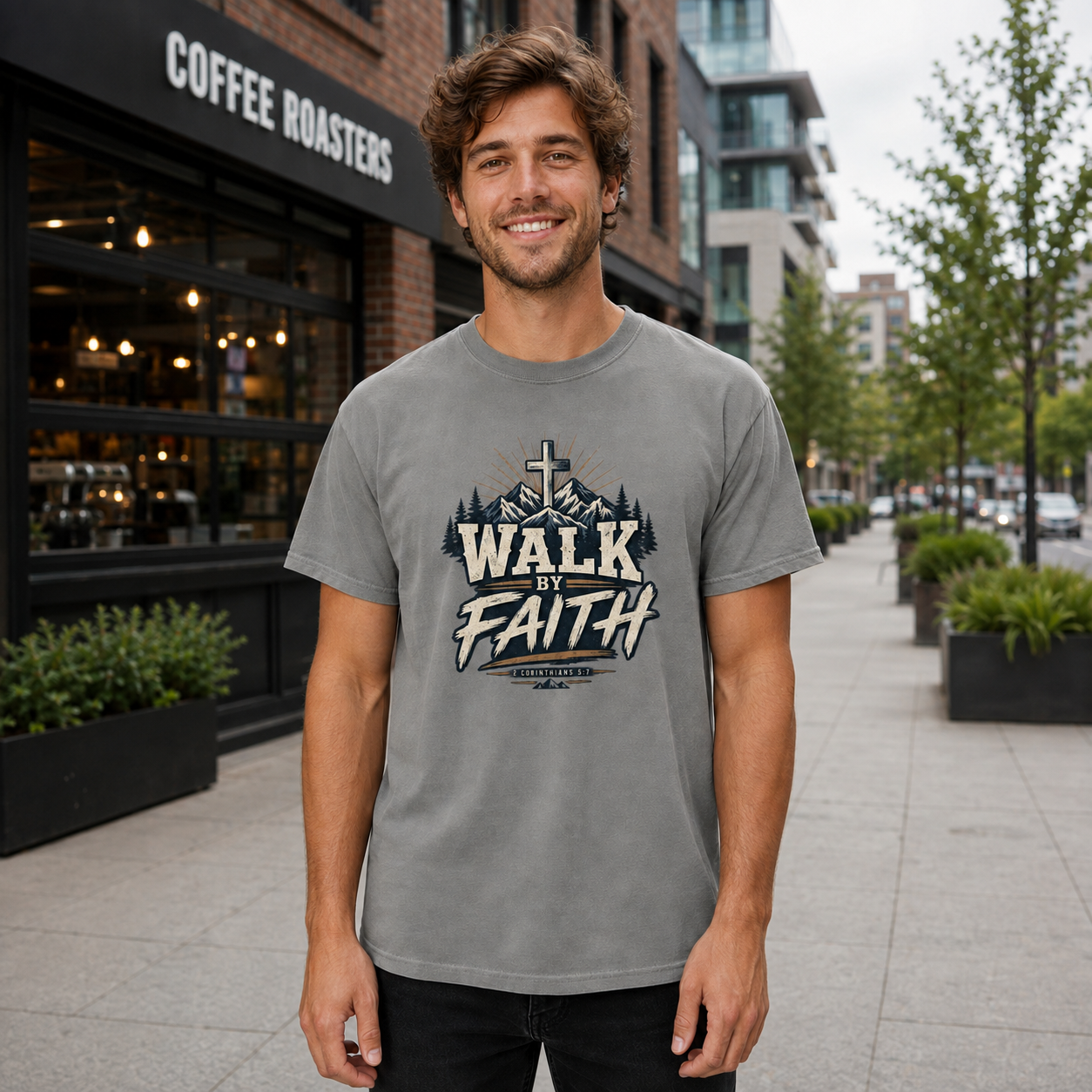 Walk by Faith Shirt – 2 Corinthians 5:7 Christian Graphic Tee