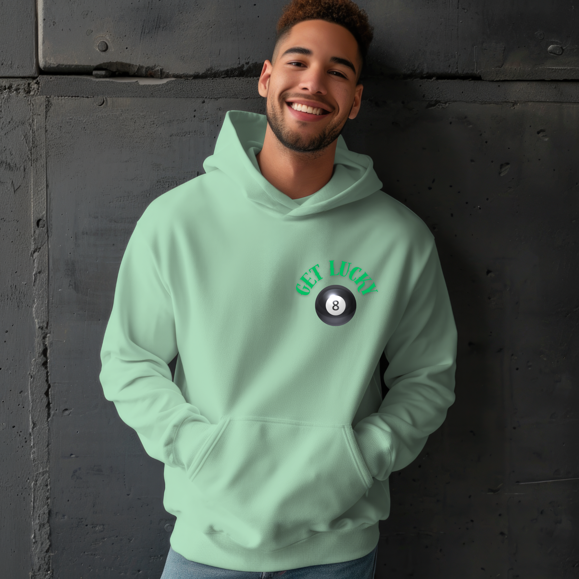 Mint Green 8-Ball Hoodie – Unisex Lucky Graphic Sweatshirt