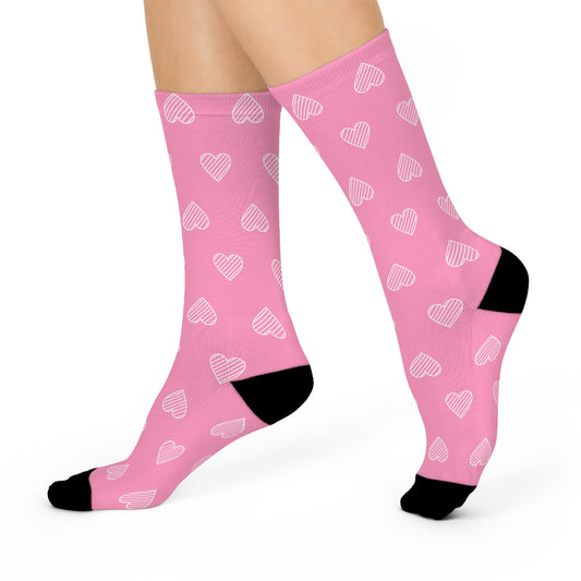 Pink Hearts Cushioned Crew Socks