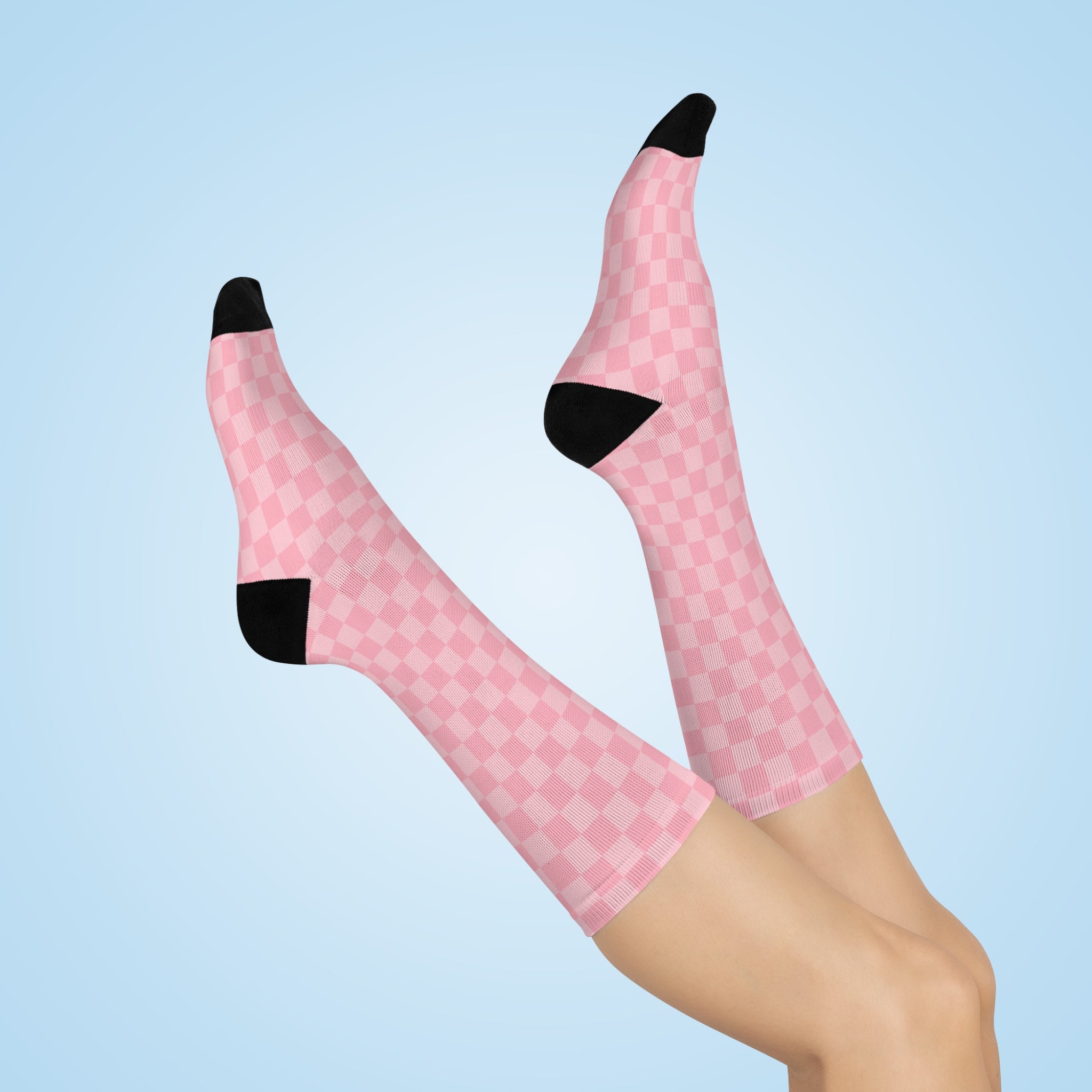 Pink Checkered Crew Socks: Retro Gingham Style
