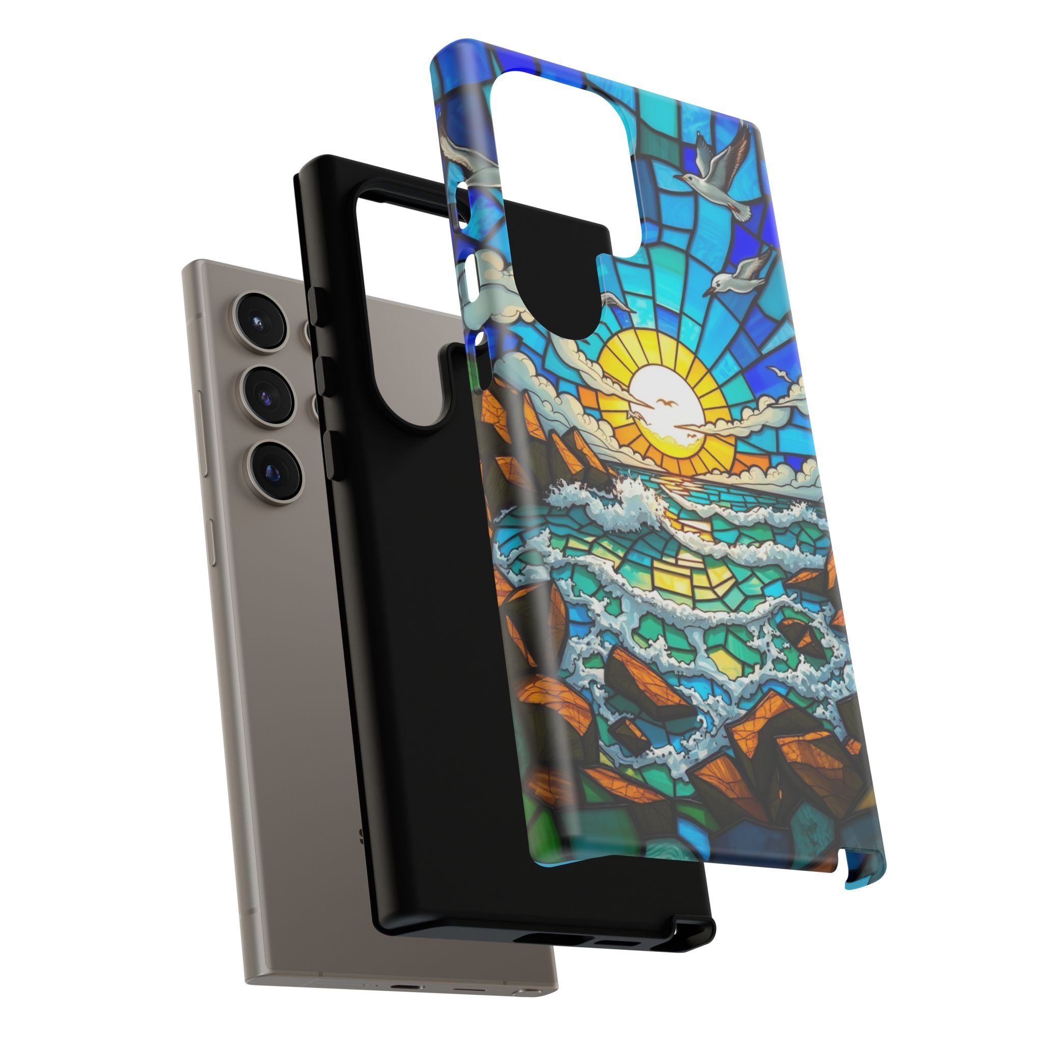 Beach Phone Case Samsung Ocean Sunset Phone Cover Stained Glass Phone Case Seascape Art for Beach Lovers Gift Coastal Vibe Accessory