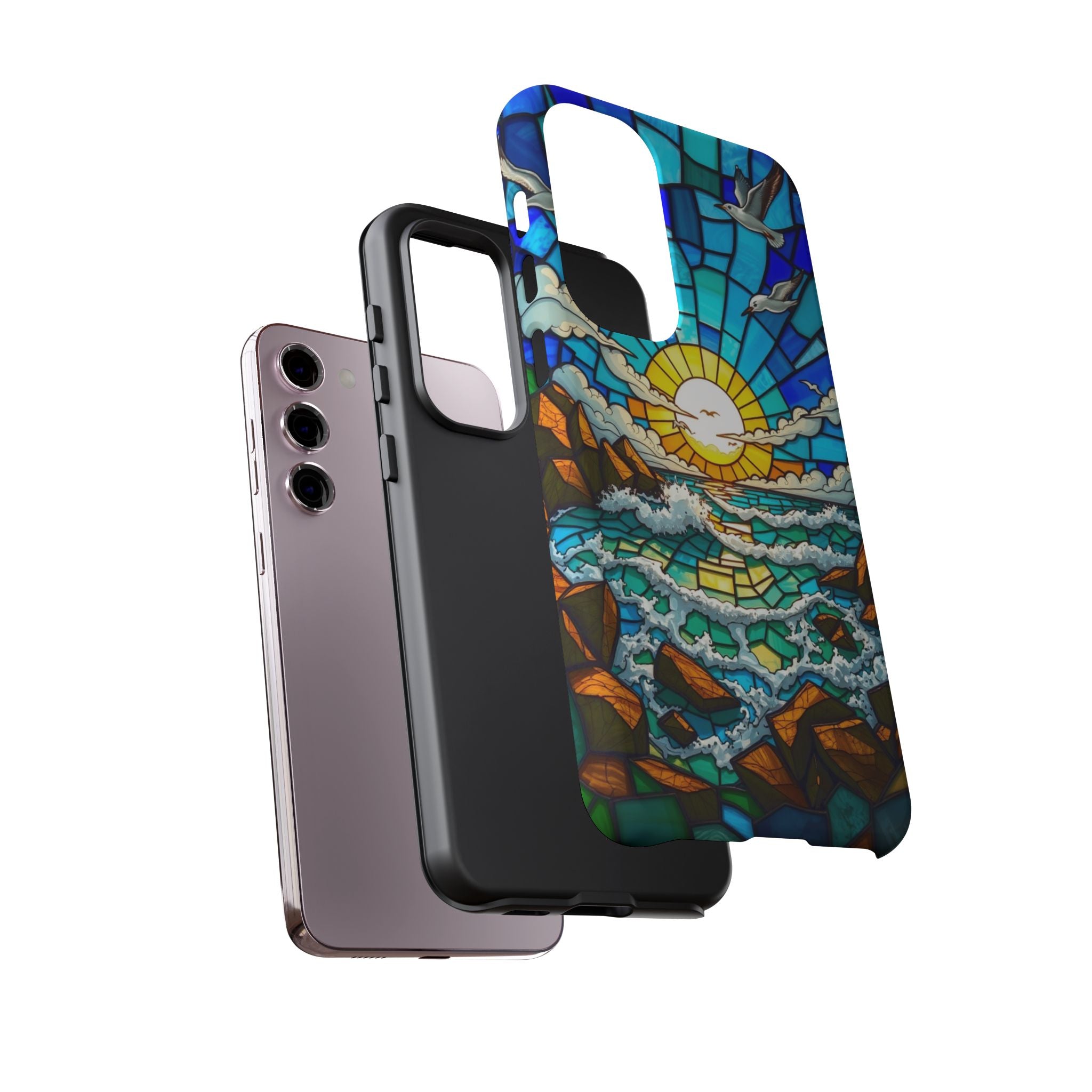 Beach Phone Case Samsung Ocean Sunset Phone Cover Stained Glass Phone Case Seascape Art for Beach Lovers Gift Coastal Vibe Accessory