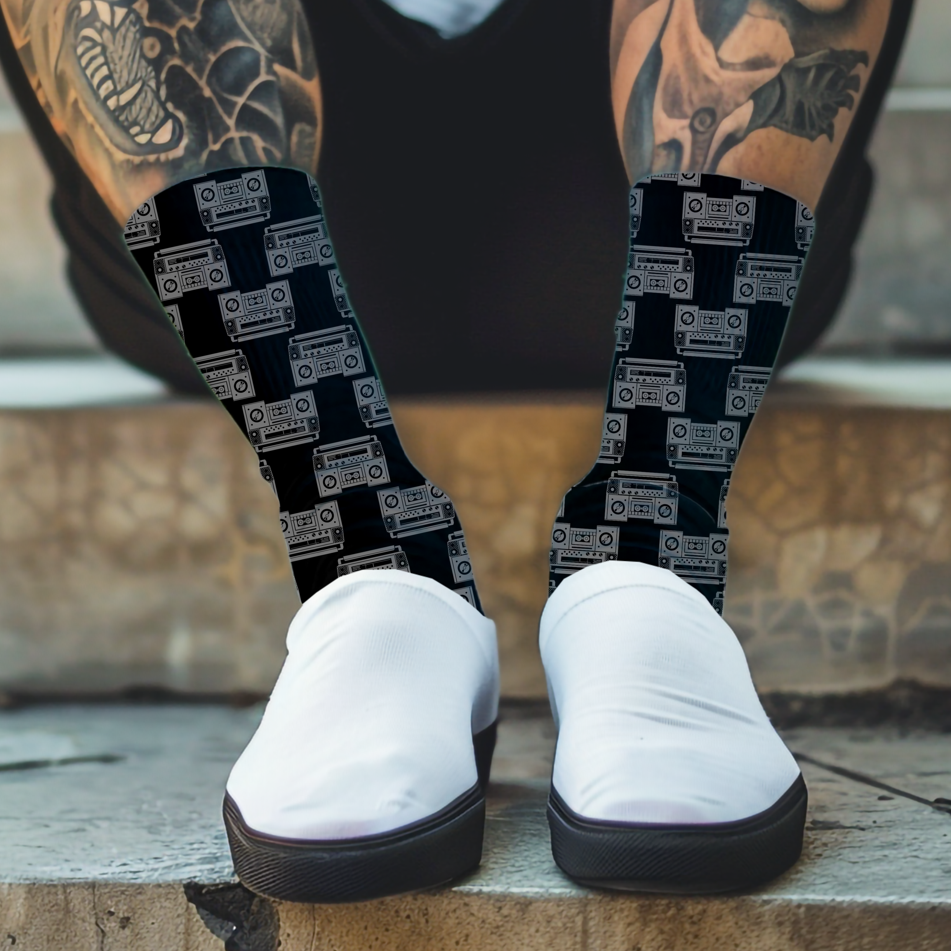 Retro Boombox Crew Socks: Fun Music Lover Gift