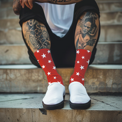 Red Star Pattern Socks Fun Unisex Crew Socks with Stars Red Socks Gift Idea