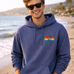 Retro Palm Hoodie — Striped Sunset Palm Back‑Print Unisex Sweatshirt