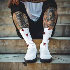 Red Diamond Socks with Tattoo-Inspired Red Diamonds Pattern