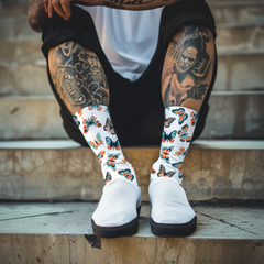 Butterfly Pattern Crew Socks: Unisex Cushioned Whimsical Socks