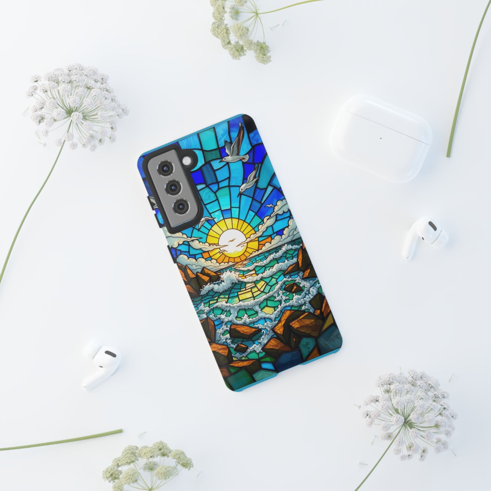 Beach Phone Case Samsung Ocean Sunset Phone Cover Stained Glass Phone Case Seascape Art for Beach Lovers Gift Coastal Vibe Accessory