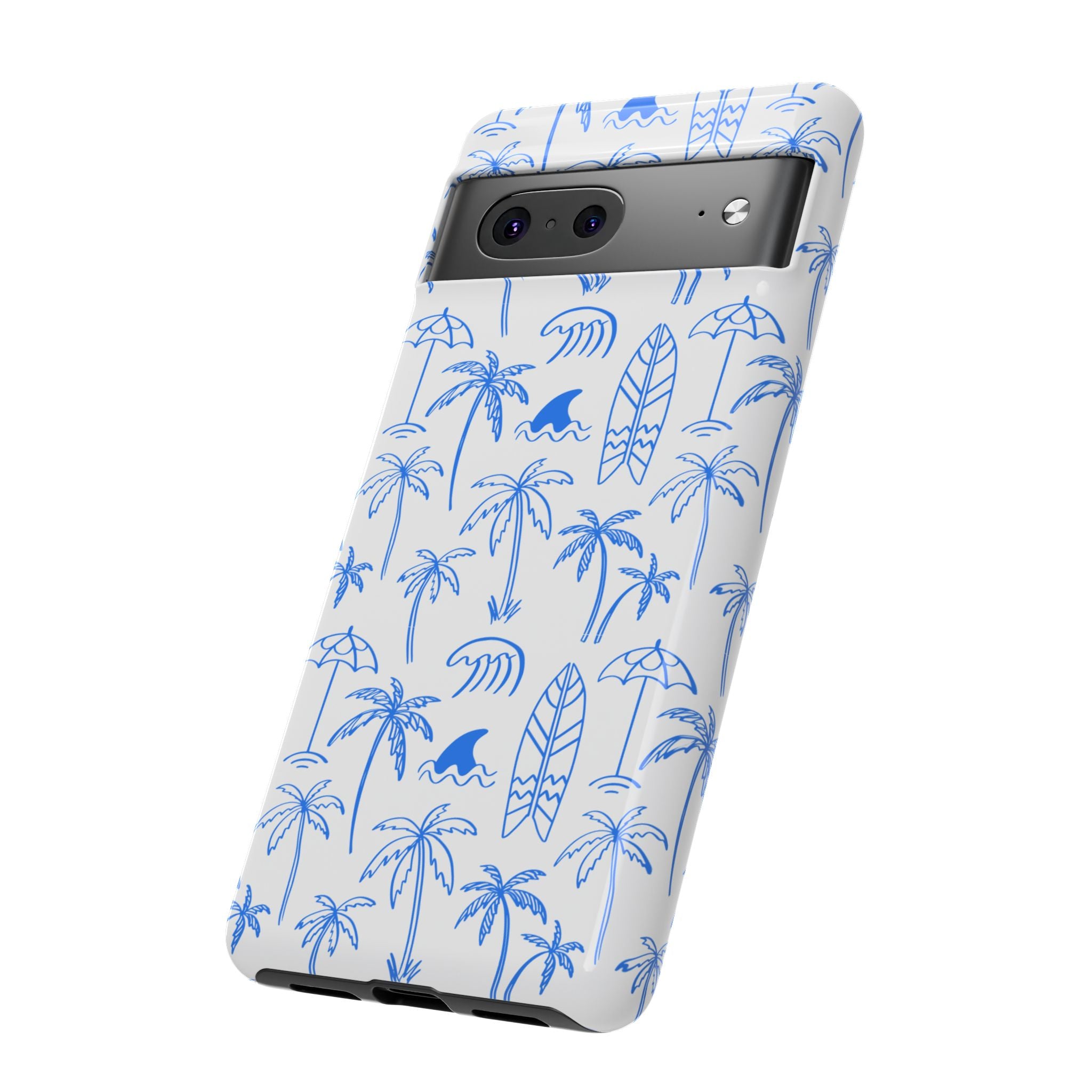 Tropical Beach Phone Case for iPhone, Samsung Galaxy, Google Pixel Palm Trees and Surfboards Design, Coastal Style, Durable Protection