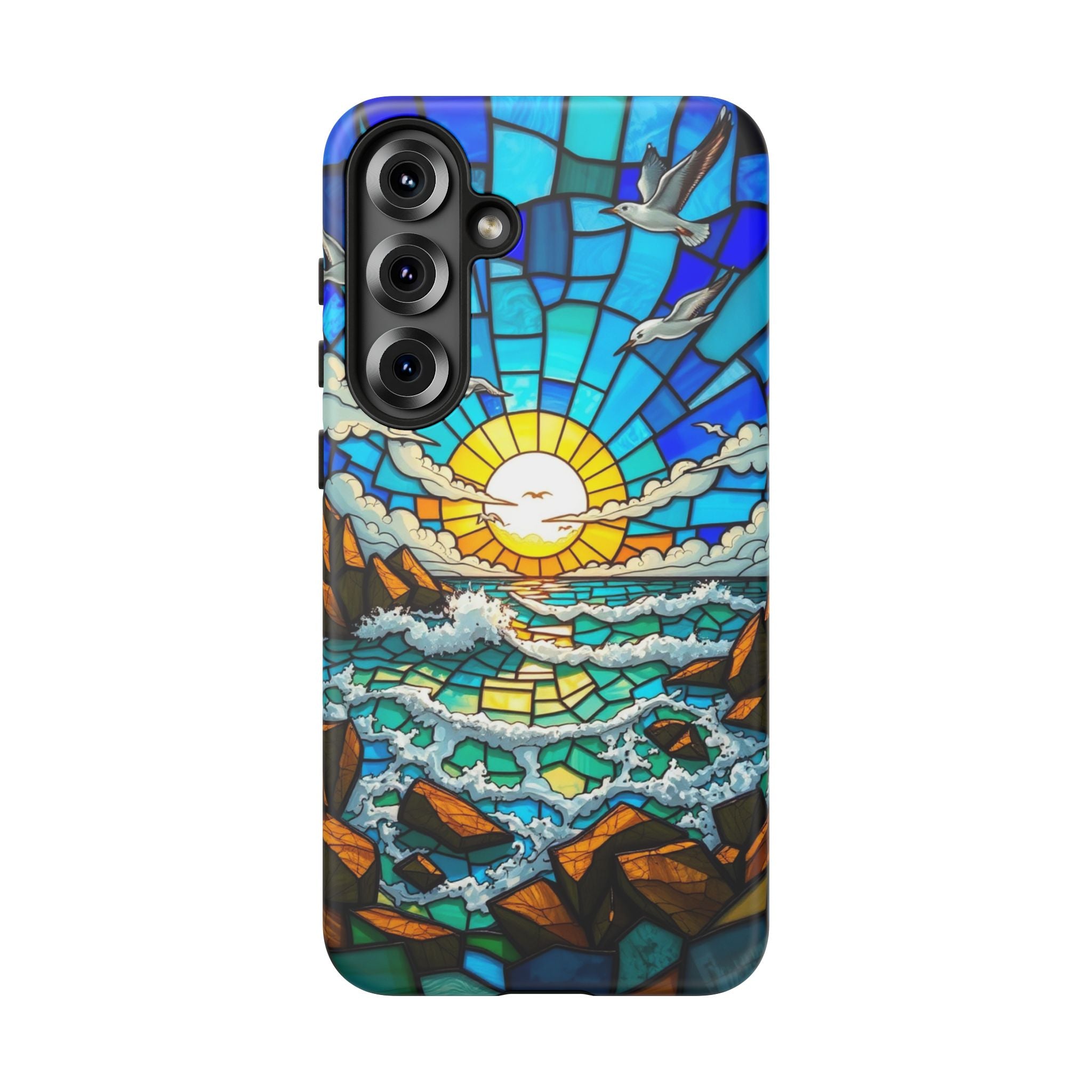 Beach Phone Case Samsung Ocean Sunset Phone Cover Stained Glass Phone Case Seascape Art for Beach Lovers Gift Coastal Vibe Accessory