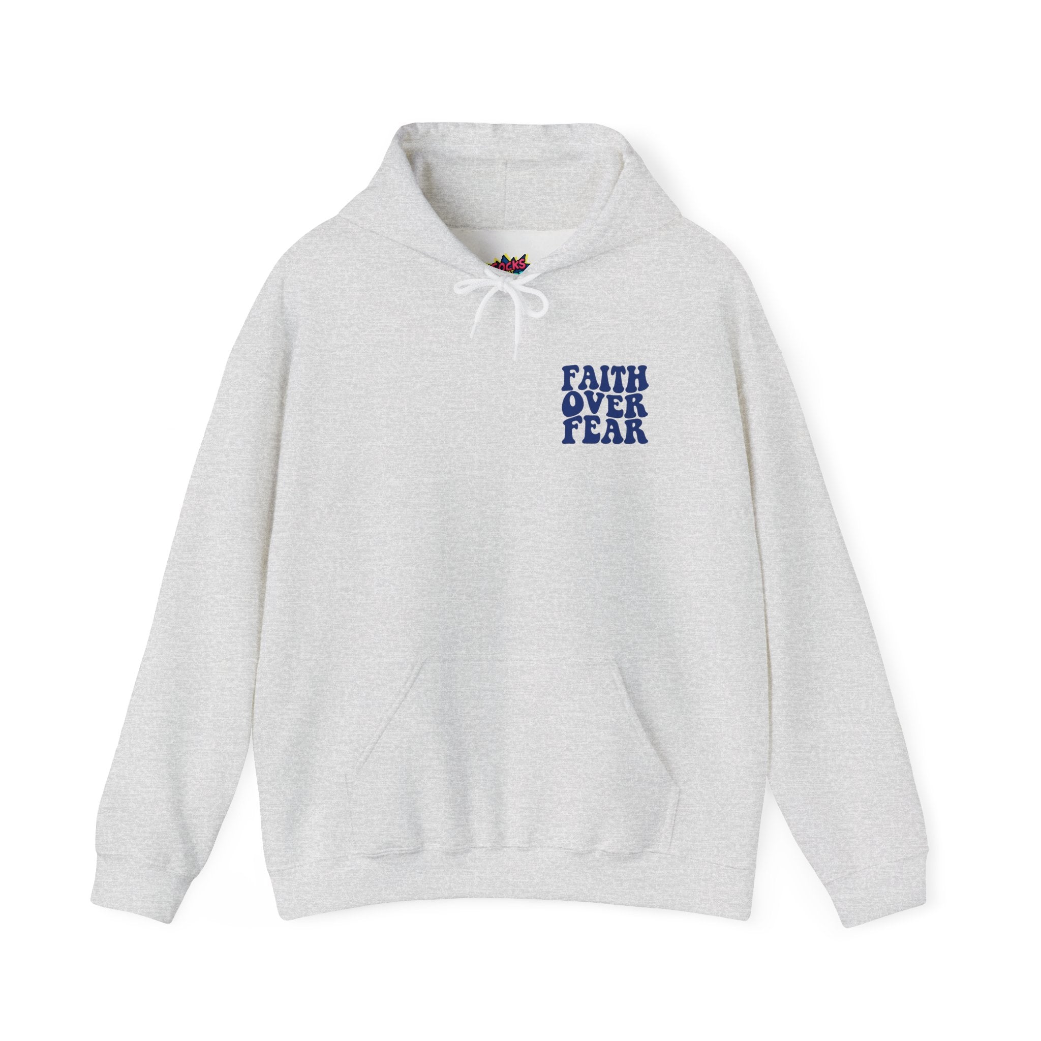 Faith Over Fear Hoodie – Blue Retro Christian Graphic Sweatshirt