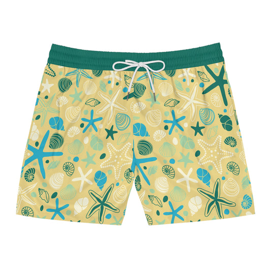 Men's Mid-Length Swim Shorts with Starfish Print Swim Trunks for Men