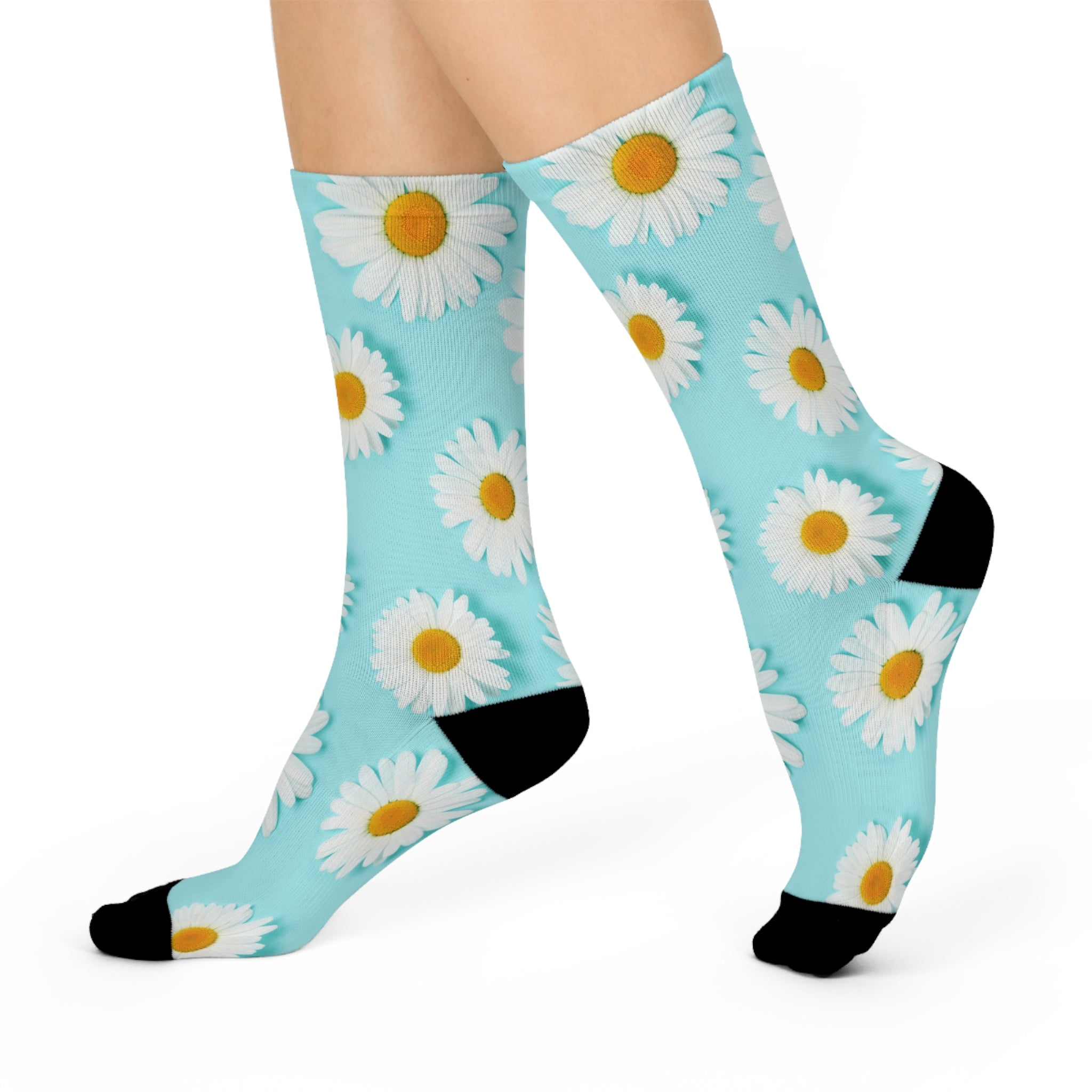 Blue Daisy Print Cushioned Crew Socks