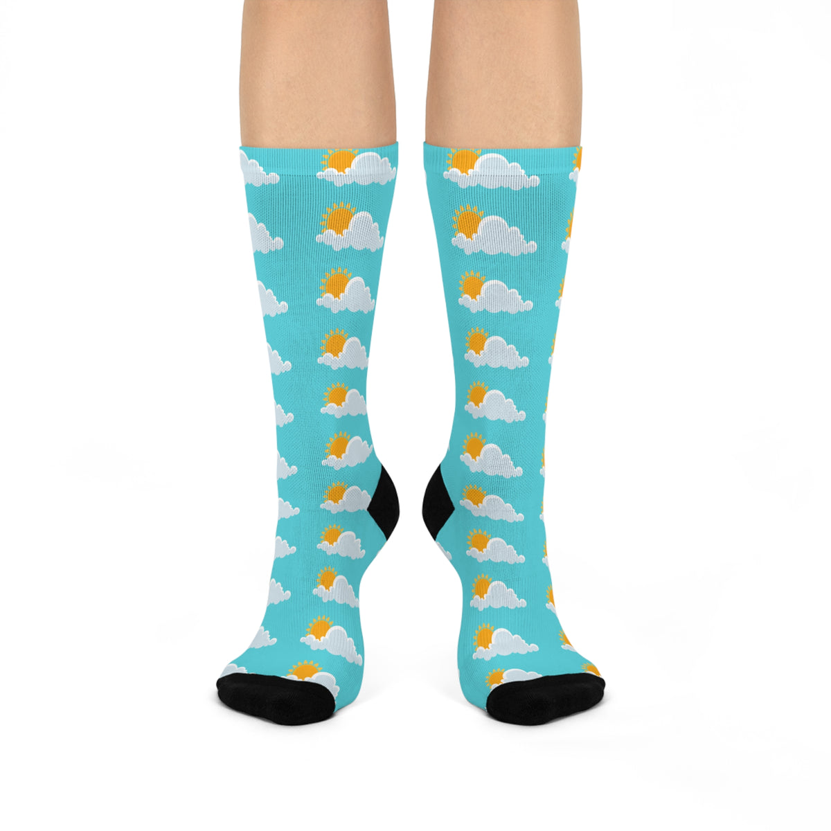 Sunny Sky Cushioned Crew Socks - Fun Cloud & Sun Pattern, Ultra-Comfortable Crew Socks