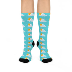 Sunny Sky Cushioned Crew Socks - Fun Cloud & Sun Pattern, Ultra-Comfortable Crew Socks