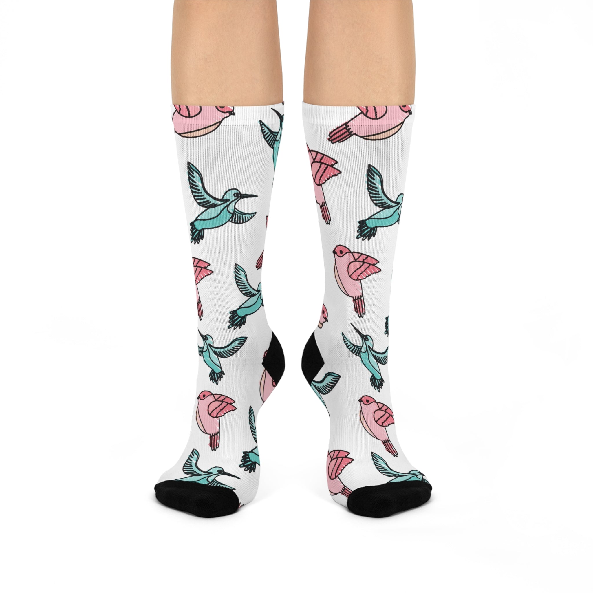 Spring Bird Socks: Pink & Blue Animal Print, Unisex Design