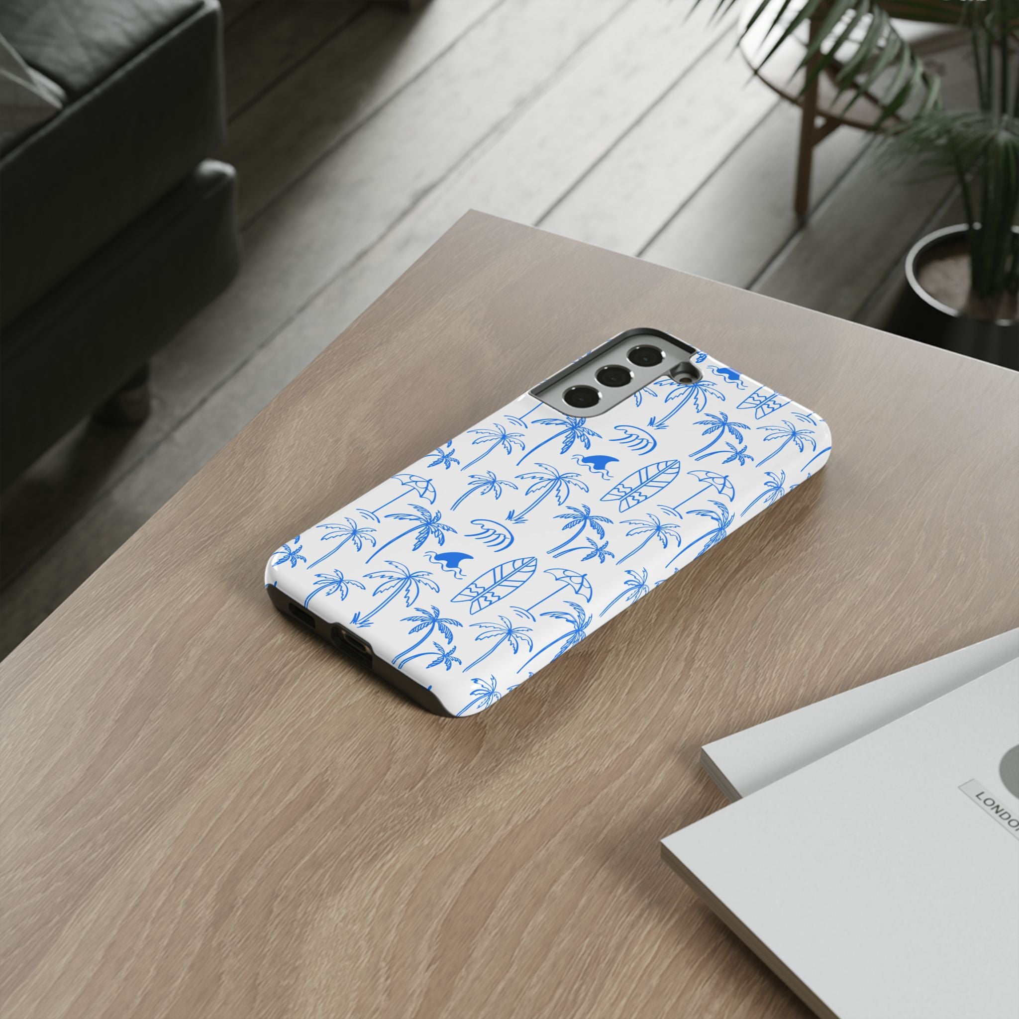 Tropical Beach Phone Case for iPhone, Samsung Galaxy, Google Pixel Palm Trees and Surfboards Design, Coastal Style, Durable Protection