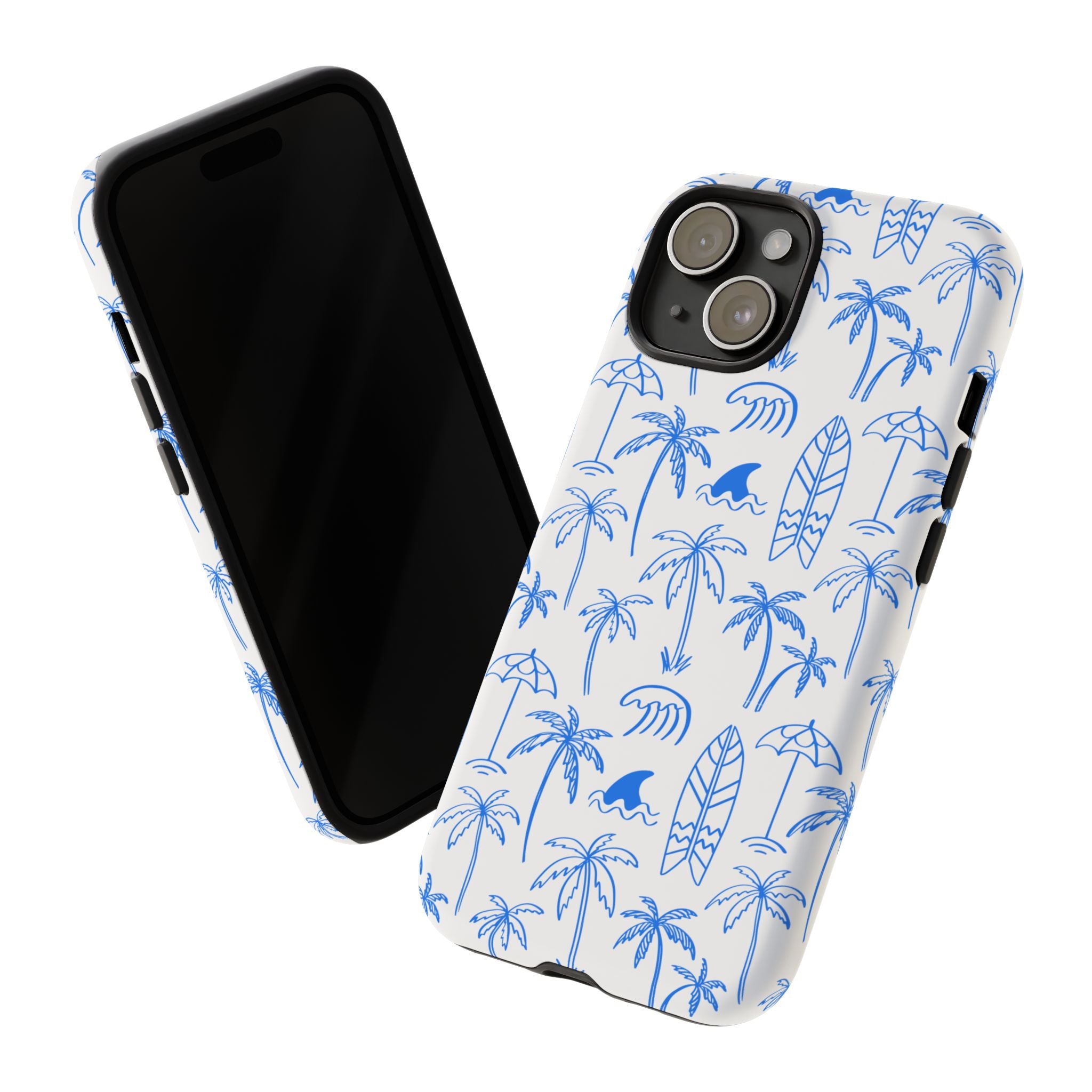 Tropical Beach Phone Case for iPhone, Samsung Galaxy, Google Pixel Palm Trees and Surfboards Design, Coastal Style, Durable Protection