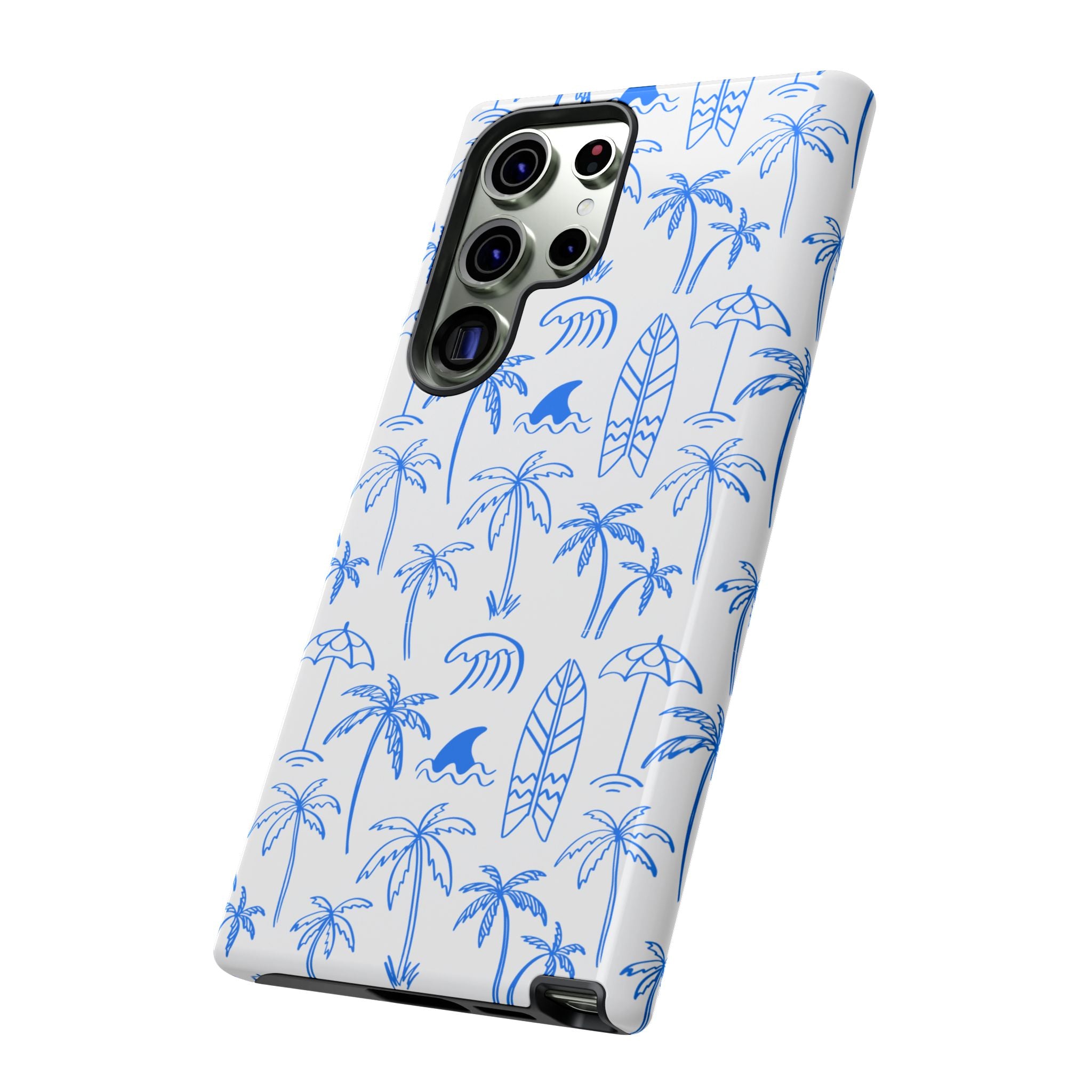 Tropical Beach Phone Case for iPhone, Samsung Galaxy, Google Pixel Palm Trees and Surfboards Design, Coastal Style, Durable Protection