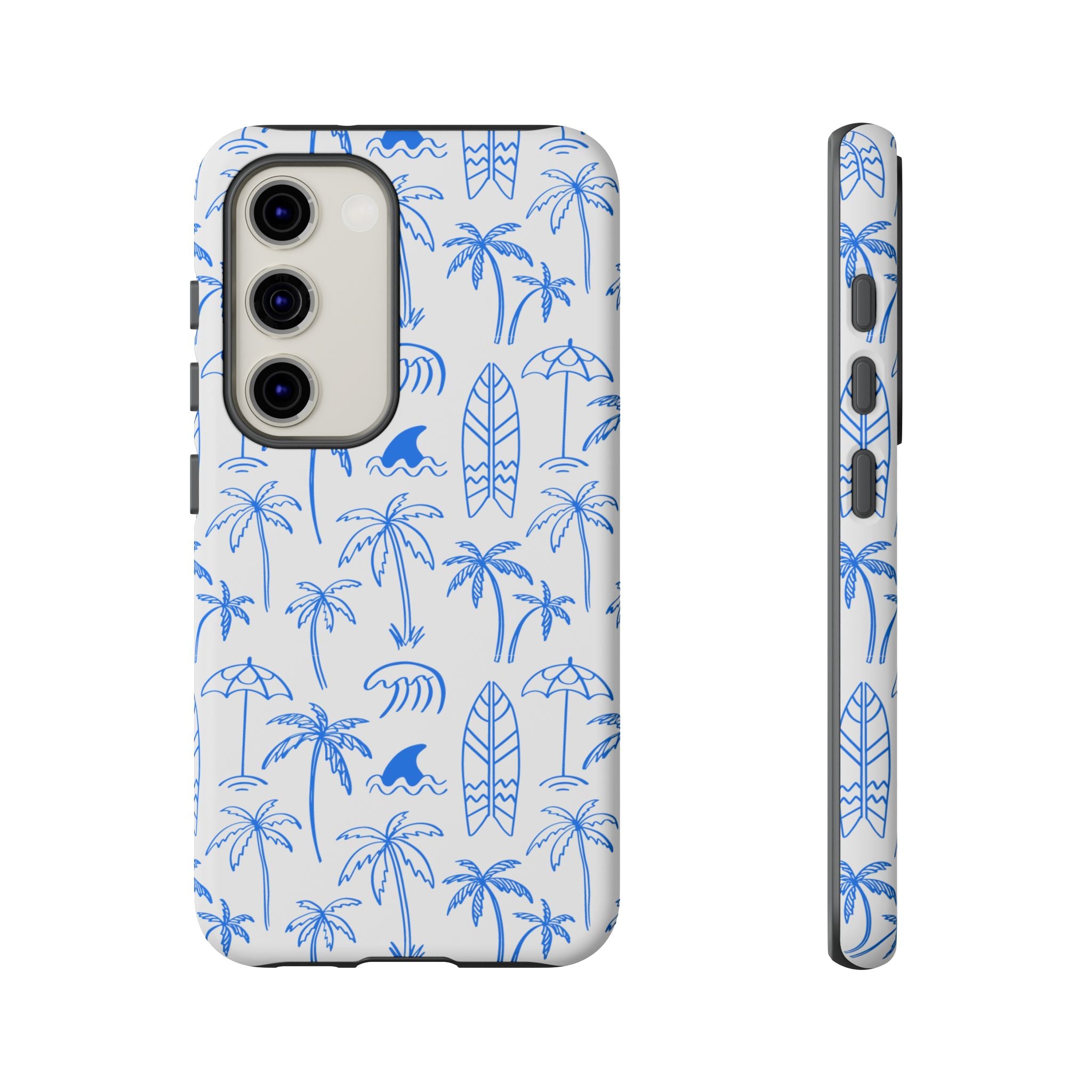 Tropical Beach Phone Case for iPhone, Samsung Galaxy, Google Pixel Palm Trees and Surfboards Design, Coastal Style, Durable Protection