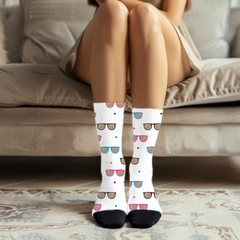Sunglasses Print Crew Socks: Retro Colorful Socks for Men & Women