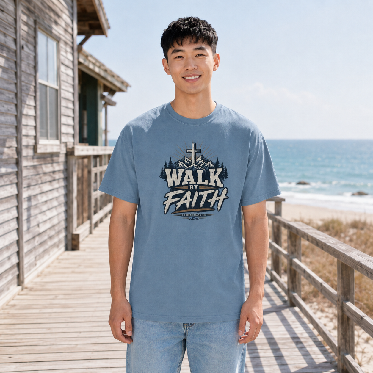 Walk by Faith Shirt – 2 Corinthians 5:7 Christian Graphic Tee