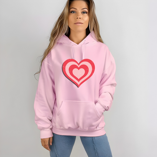 Retro Heart Hoodie in Pink and Red Unisex Heavy Blend™ Hooded Sweatshirt