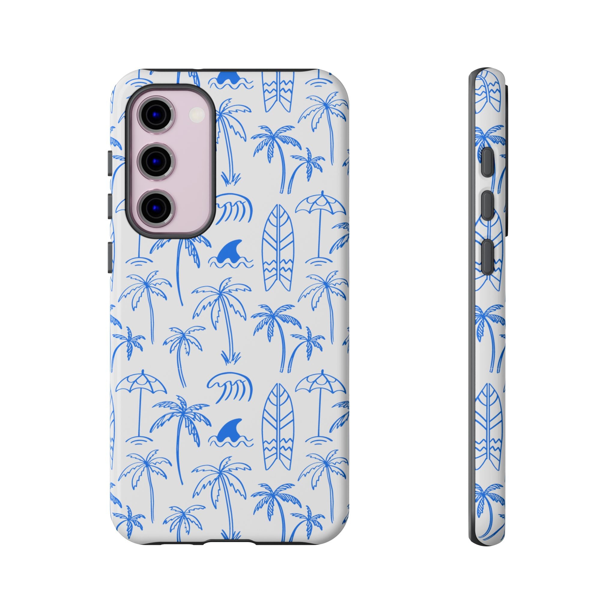 Tropical Beach Phone Case for iPhone, Samsung Galaxy, Google Pixel Palm Trees and Surfboards Design, Coastal Style, Durable Protection