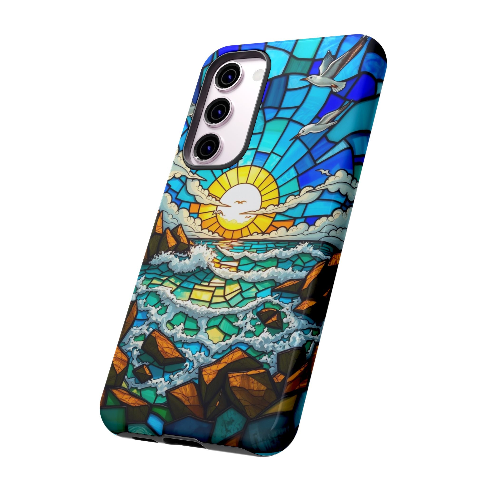 Beach Phone Case Samsung Ocean Sunset Phone Cover Stained Glass Phone Case Seascape Art for Beach Lovers Gift Coastal Vibe Accessory