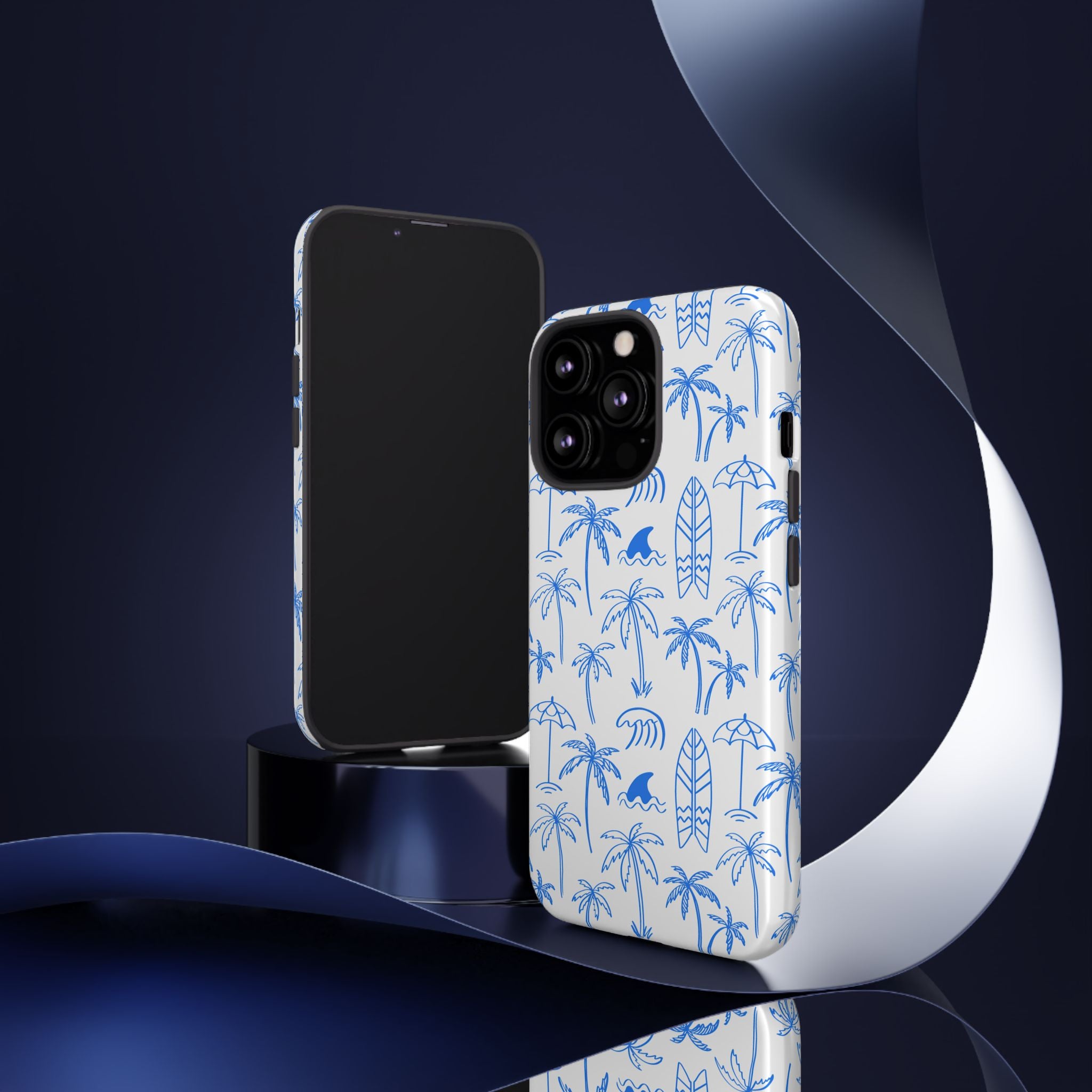 Tropical Beach Phone Case for iPhone, Samsung Galaxy, Google Pixel Palm Trees and Surfboards Design, Coastal Style, Durable Protection