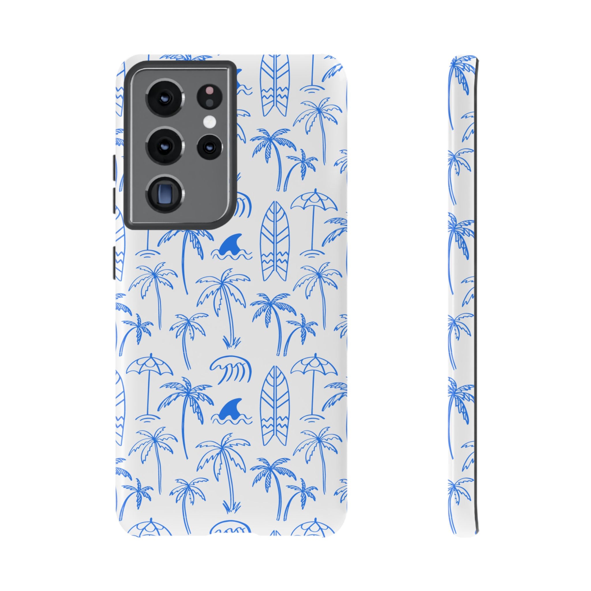 Tropical Beach Phone Case for iPhone, Samsung Galaxy, Google Pixel Palm Trees and Surfboards Design, Coastal Style, Durable Protection